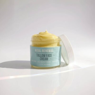 Molly and Me Vital Renewal Face Cream with Bakuchiol, sea buckthorn, and rosehip oil in glass jar